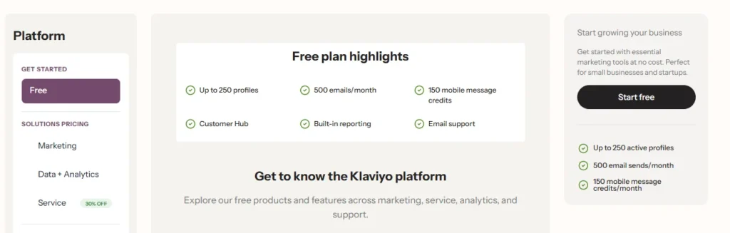 Klaviyo Free Plan